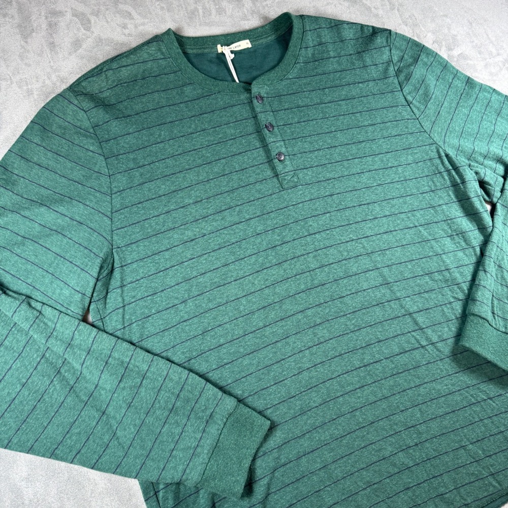 Marine Layer Mens DK LS Easy Stripe Henley Ponderosa Pine Navy Green XL New NWT